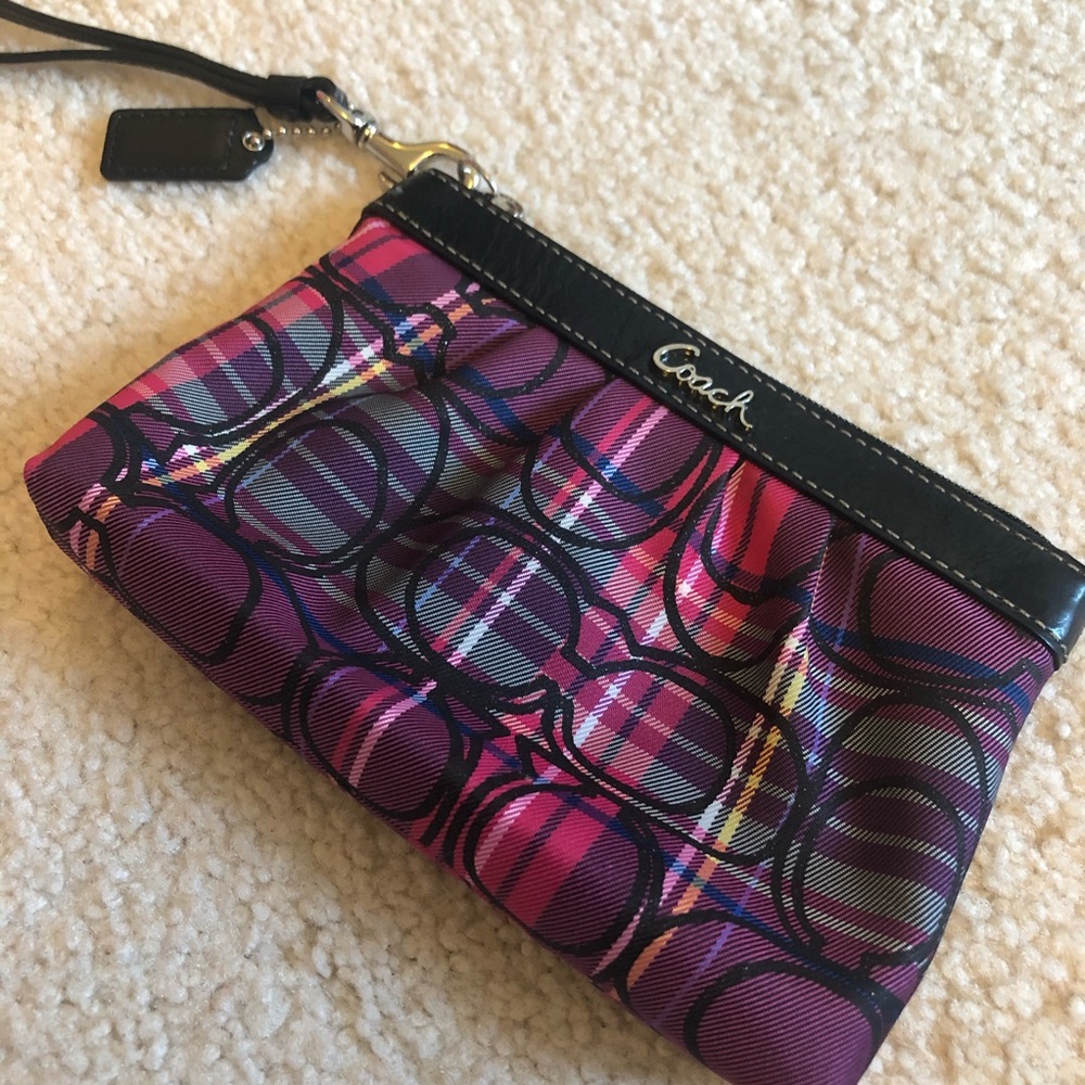 Multicolored Plaid Coach Wristlet
